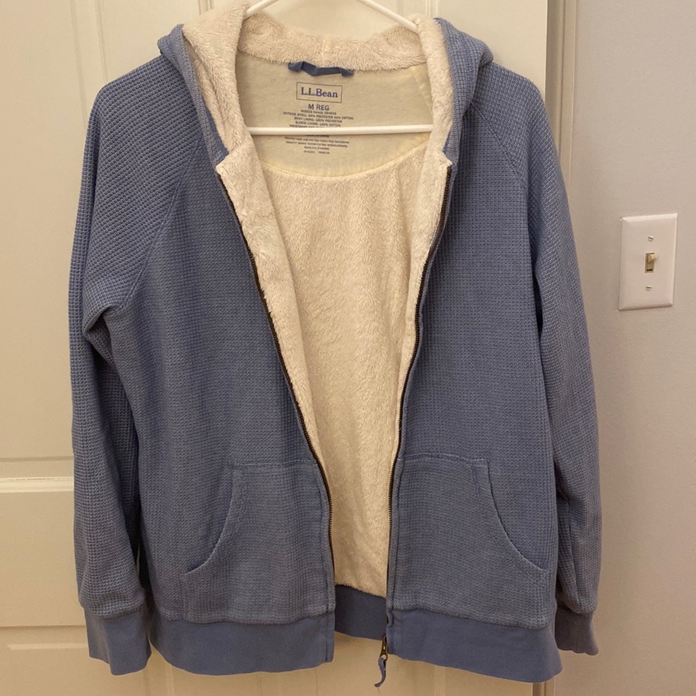 LL Bean super comfy blue fuzzy zip-up